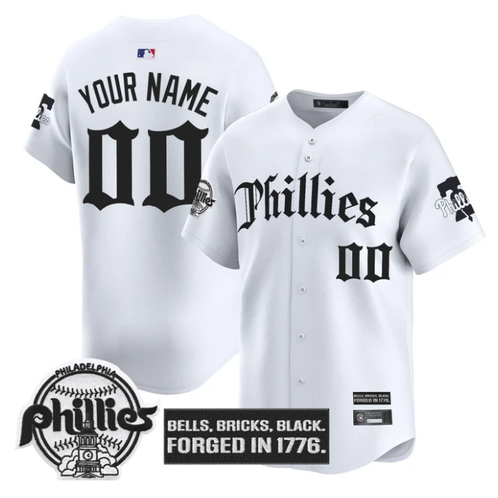 Custom Philadelphia Phillies Jersey Gothic Liberty Edition Stitched White by My Store