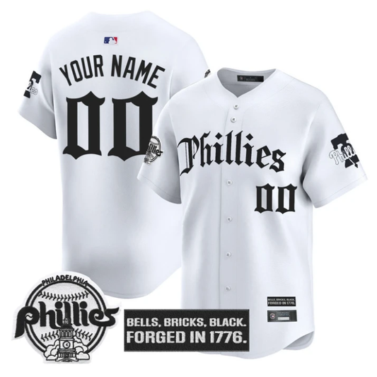 Custom Philadelphia Phillies Jersey Gothic Liberty Edition Stitched White by My Store