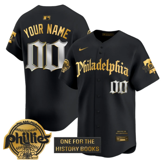 Custom Phillies Jersey Retro Newspaper Edition Gold Vapor Premier Limited Stitched Black Gold by My Store