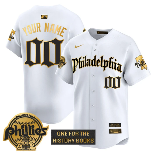 Custom Phillies Jersey Retro Newspaper Edition Gold Vapor Premier Limited Stitched White Gold by My Store