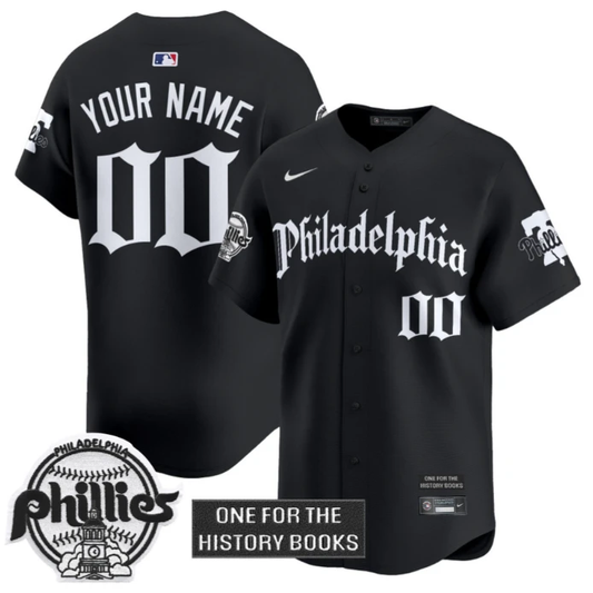 Custom Phillies Jersey Retro Newspaper Edition Vapor Premier Limited Stitched Black by My Store