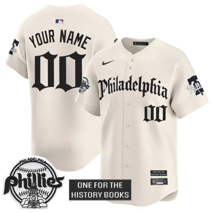 Custom Phillies Jersey Retro Newspaper Edition Vapor Premier Limited Stitched Cream by My Store
