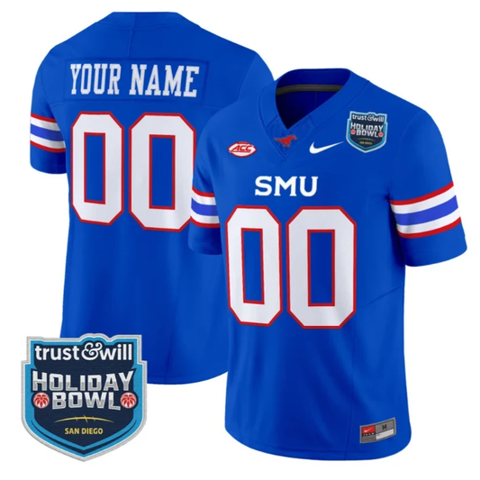 Custom SMU Mustangs Jersey 2026 Holiday Bowl Patch Limited Stitched Blue by My Store NCAA Football Jerseys