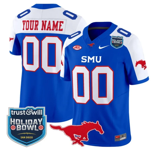Custom SMU Mustangs Jersey 2026 Holiday Bowl Patch Limited Stitched Blue Alternate by My Store NCAA Football Jerseys