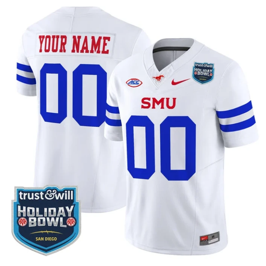 Custom SMU Mustangs Jersey 2026 Holiday Bowl Patch Limited Stitched Ice White by My Store NCAA Football Jerseys