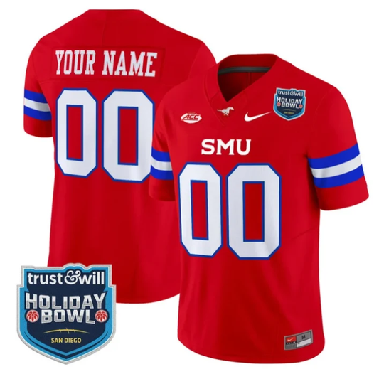 Custom SMU Mustangs Jersey 2026 Holiday Bowl Patch Limited Stitched Red by My Store NCAA Football Jerseys