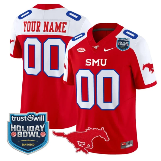 Custom SMU Mustangs Jersey 2026 Holiday Bowl Patch Limited Stitched Red Alternate by My Store NCAA Football Jerseys