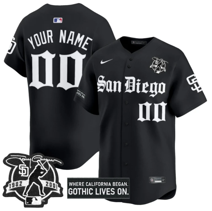 Custom San Diego Padres Jersey Gothic Edition Vapor Premier Limited Stitched Black by My Store