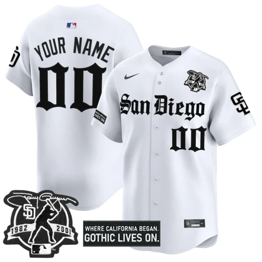 Custom San Diego Padres Jersey Gothic Edition Vapor Premier Limited Stitched White by My Store