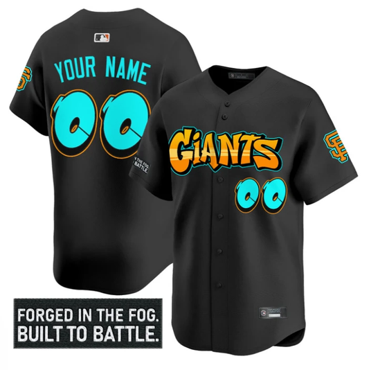 Custom San Francisco Giants Jersey Graffiti Fog City Drop Stitched Black by My Store