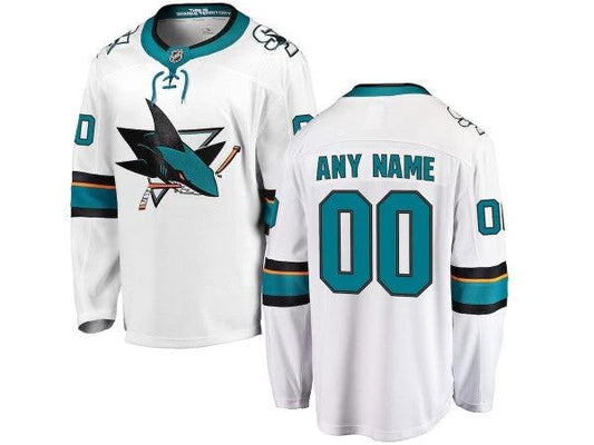 Custom San Jose Sharks White Away Jersey by Hockey David