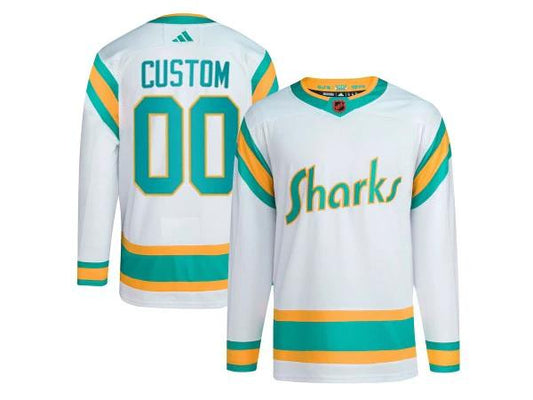 Custom San Jose Sharks White Reverse Retro 2.0 Jersey by Hockey David