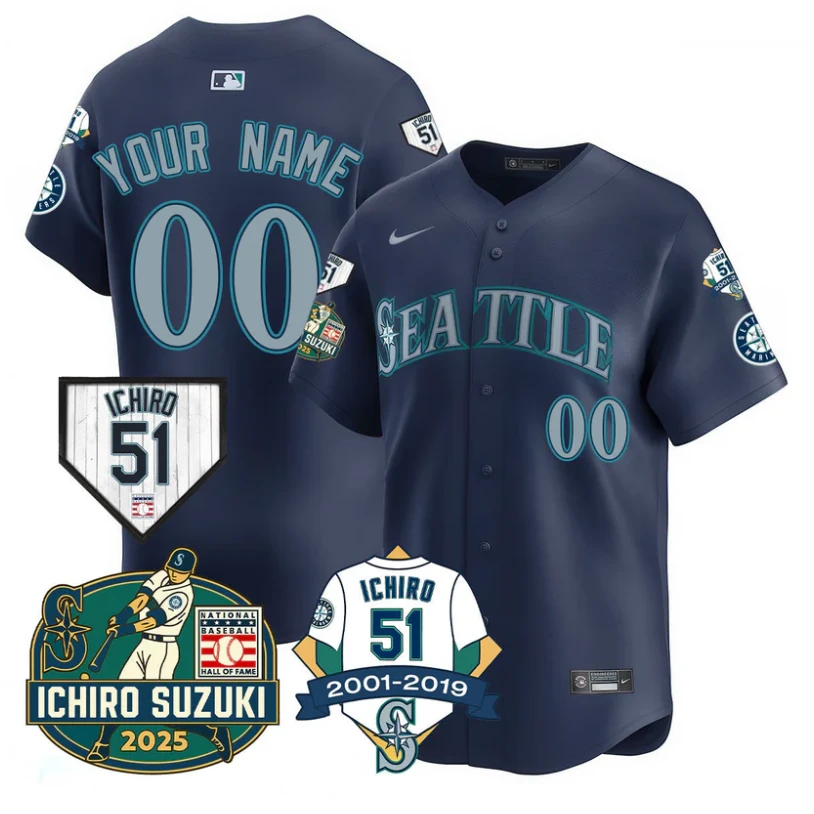 Custom Seattle Mariners Jersey Name, Number Ichiro Suzuki Stitched Navy by My Store