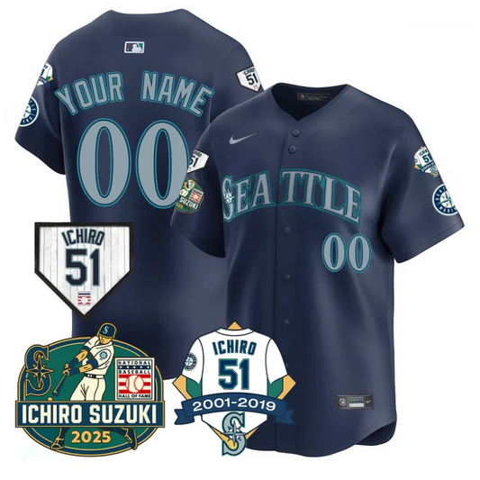 Custom Seattle Mariners Jersey Name, Number Ichiro Suzuki Stitched Navy by My Store