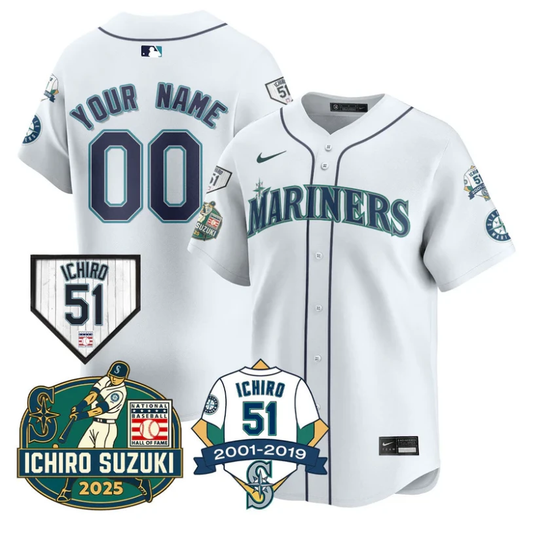 Custom Seattle Mariners Jersey Name, Number Ichiro Suzuki Stitched White by My Store