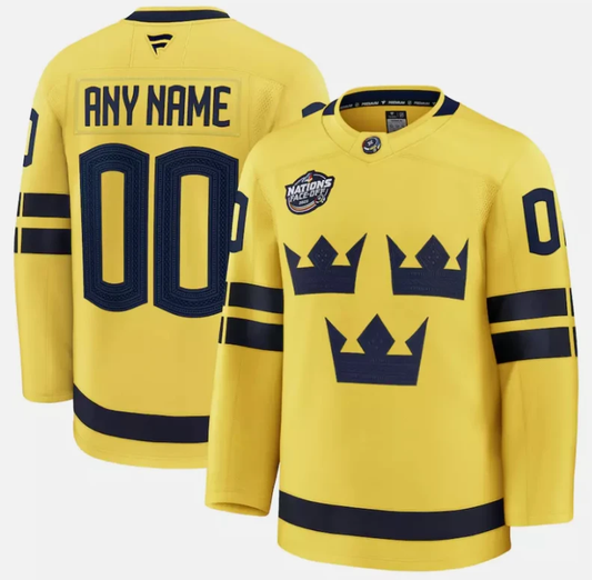 Custom Sweden Jersey Name, Number Yellow 2025 4 Nations Face-Off Stitched by Hockey David