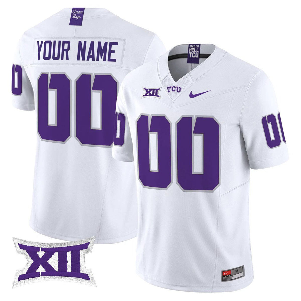 Custom TCU Horned Frogs Jersey Name, Number 2025 Vapor Limited Stitched White by My Store NCAA Football Jerseys