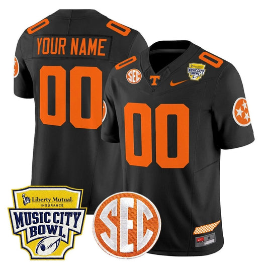 Custom Tennessee Vols Jersey Name, Number 2025 Music City Bowl Stitched Black by NCAA Football Jersey