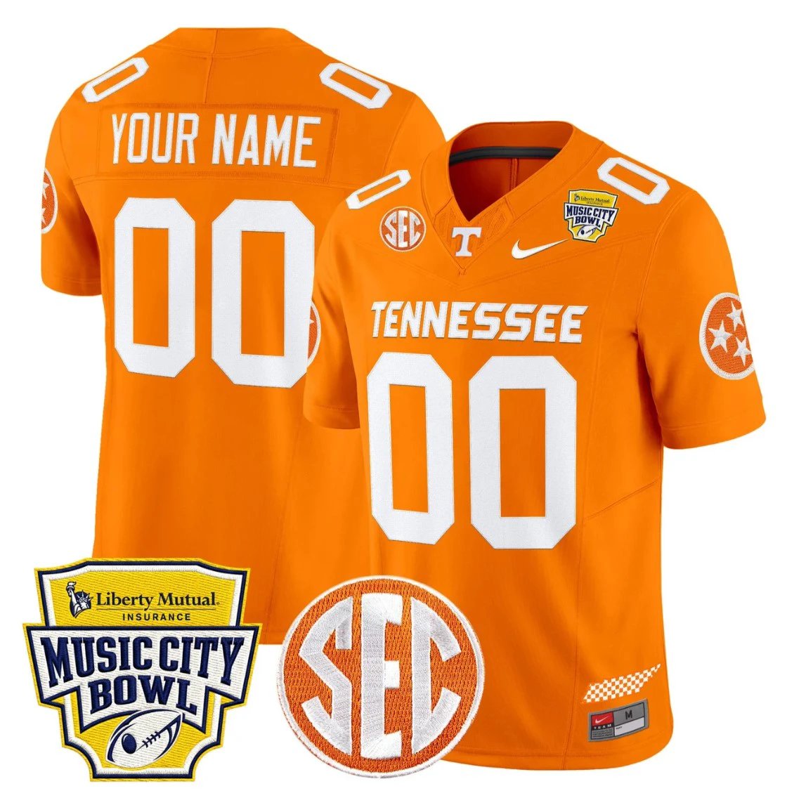 Custom Tennessee Vols Jersey Name, Number 2025 Music City Bowl Stitched Orange by NCAA Football Jersey