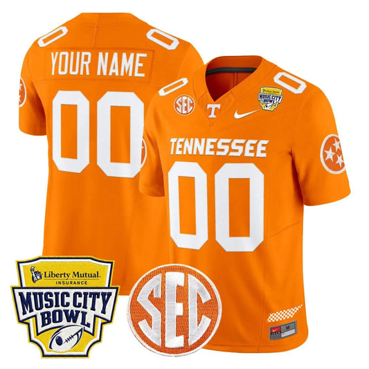 Custom Tennessee Vols Jersey Name, Number 2025 Music City Bowl Stitched Orange by NCAA Football Jersey