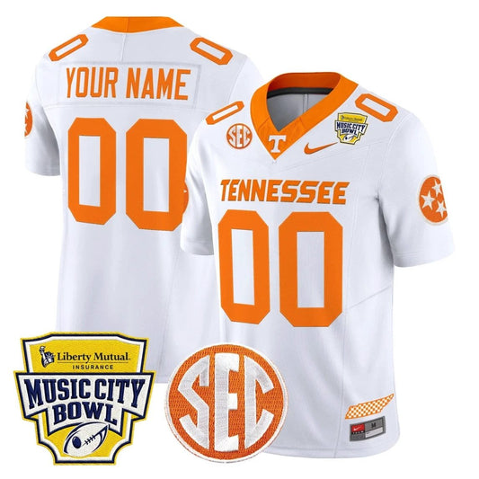 Custom Tennessee Vols Jersey Name, Number 2025 Music City Bowl Stitched White by NCAA Football Jersey