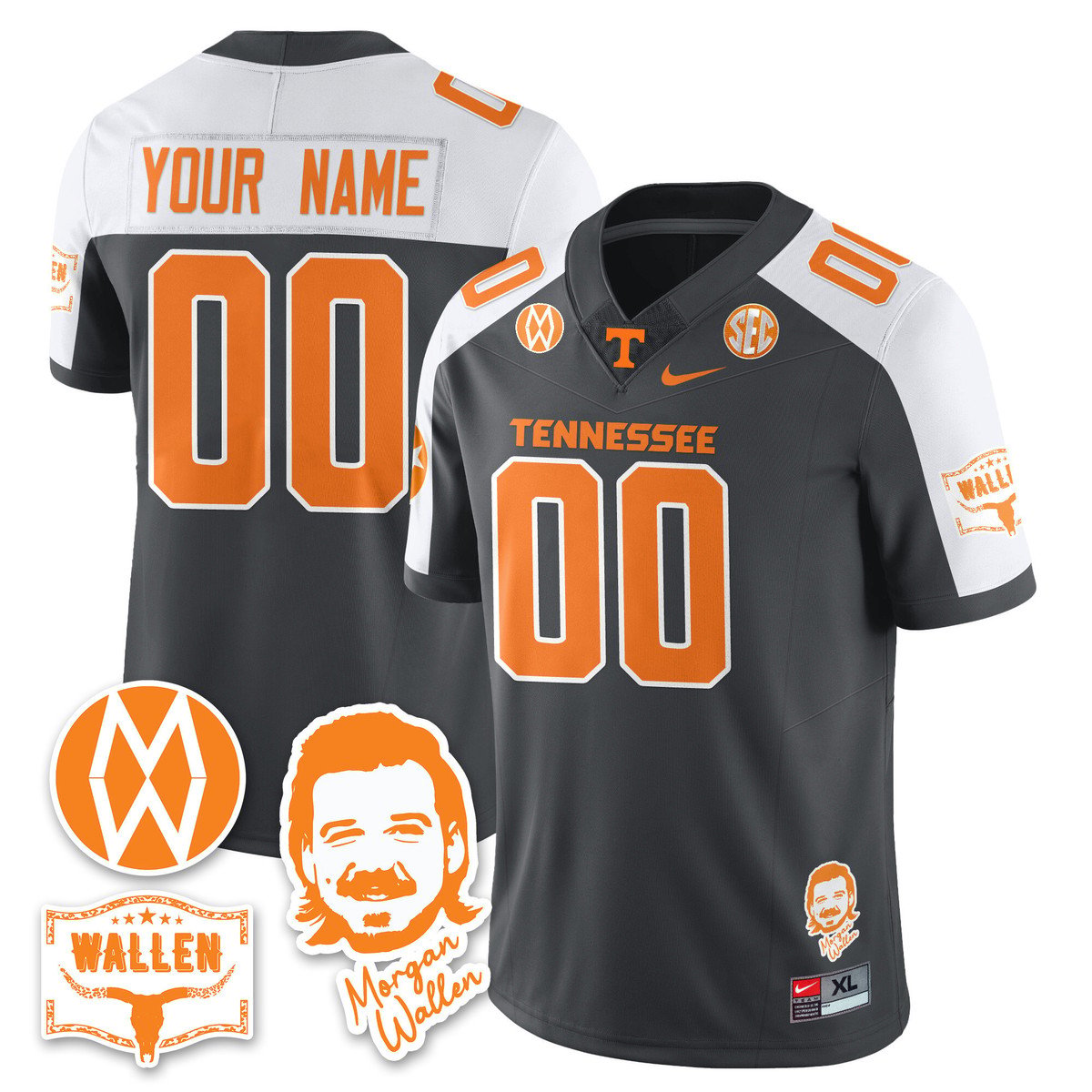 Custom Tennessee Vols Jersey Name, Number Morgan Wallen 2025 Stitched Gray Alter by My Store