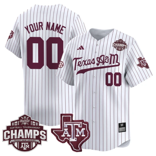 Custom Texas A&M Aggies Jersey 2025 SEC Softball Champions Patch Vapor Stitched Pinstripe by My Store