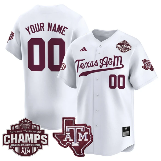 Custom Texas A&M Aggies Jersey 2025 SEC Softball Champions Patch Vapor Stitched White by My Store