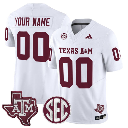 Custom Texas A&M Aggies Jersey Name, Number 2025 Vapor Stitched White by NCAA Football Jersey