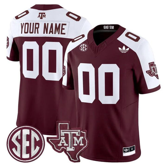 Custom Texas A&M Aggies Jersey Name, Number 2025 Vapor V2 Stitched Maroon Alternate by NCAA Football Jersey