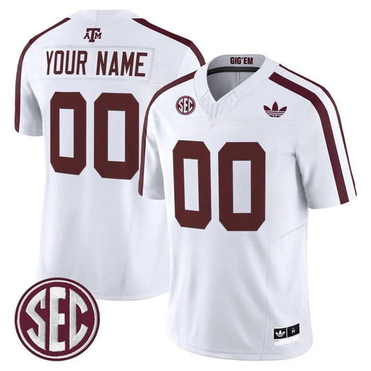 Custom Texas A&M Aggies Jersey Name, Number 2025 Vapor V2 Stitched White by NCAA Football Jersey
