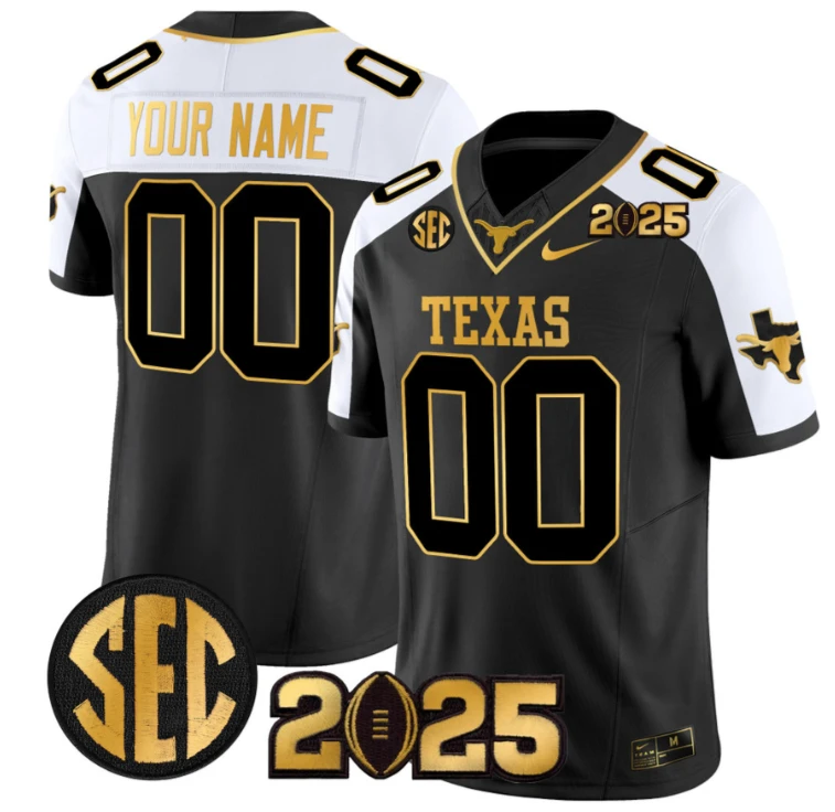 Custom Texas Longhorns Jersey 2025 CFP Final Gold Patch Stitched Alternate by NCAA Football Jersey