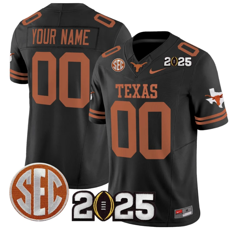 Custom Texas Longhorns Jersey 2025 CFP Final Patch Stitched Black by NCAA Football Jersey
