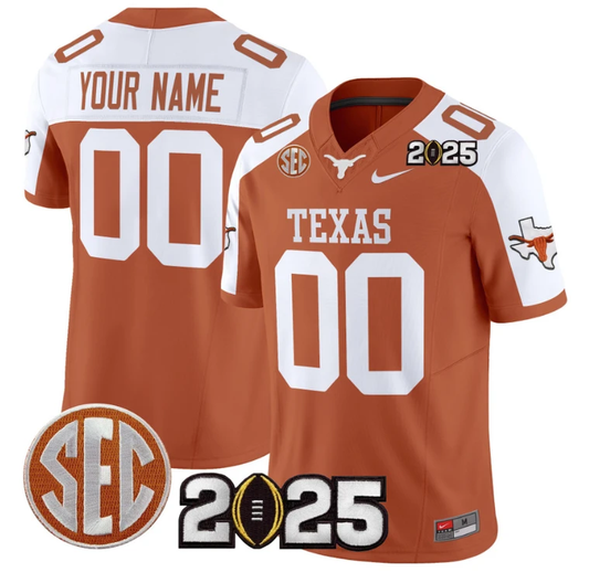 Custom Texas Longhorns Jersey 2025 CFP Final Patch Stitched Orange Alternate by NCAA Football Jersey