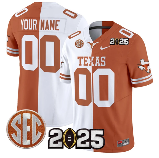Custom Texas Longhorns Jersey 2025 CFP Final Patch Stitched Split by NCAA Football Jersey