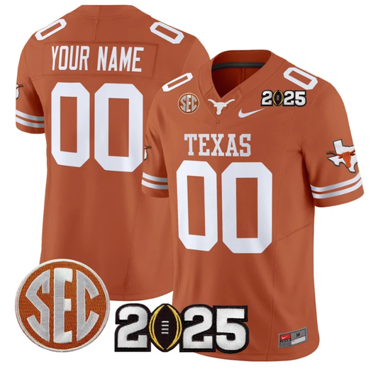Custom Texas Longhorns Jersey 2025 CFP Final Patch Stitched Texas Orange by NCAA Football Jersey