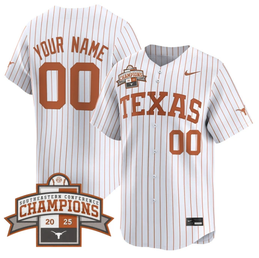 Custom Texas Longhorns Jersey 2025 Southeastern Champions Vapor Limited Stitched Pinstripe by My Store