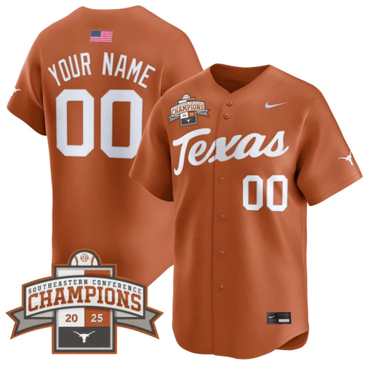 Custom Texas Longhorns Jersey 2025 Southeastern Champions Vapor Limited Stitched Texas Orange by My Store