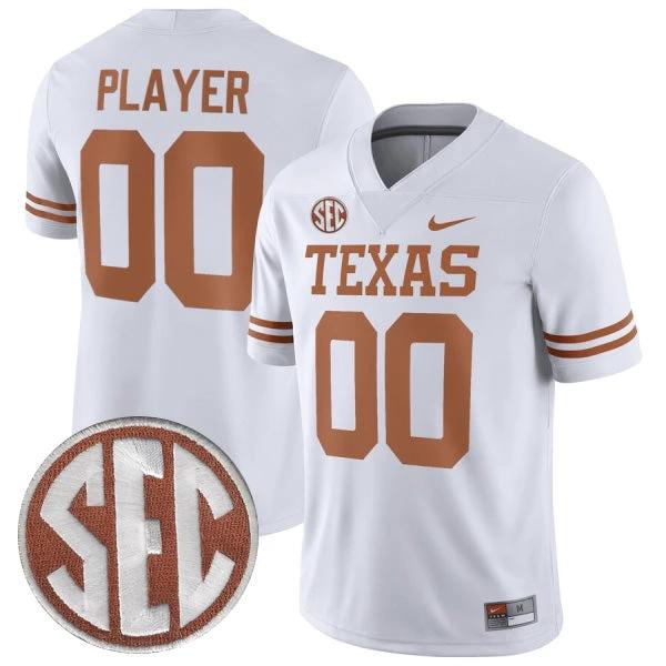 Custom Texas Longhorns Jersey Name and Number College Football White Away Game – All Stitched by My Store