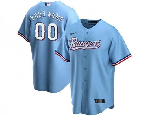 Custom Texas Rangers Cool Base Jersey Light Blue by My Store