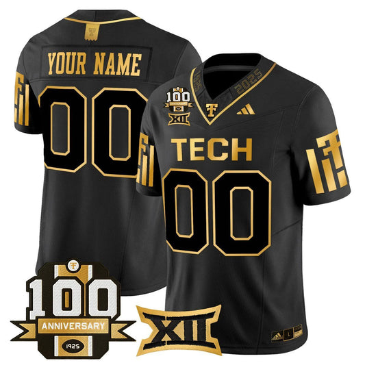 Custom Texas Tech Red Raiders Jersey 2025 100th Anniversary Stitched Black Gold by My Store NCAA Football Jerseys