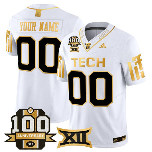 Custom Texas Tech Red Raiders Jersey 2025 100th Anniversary Stitched White Gold by My Store NCAA Football Jerseys