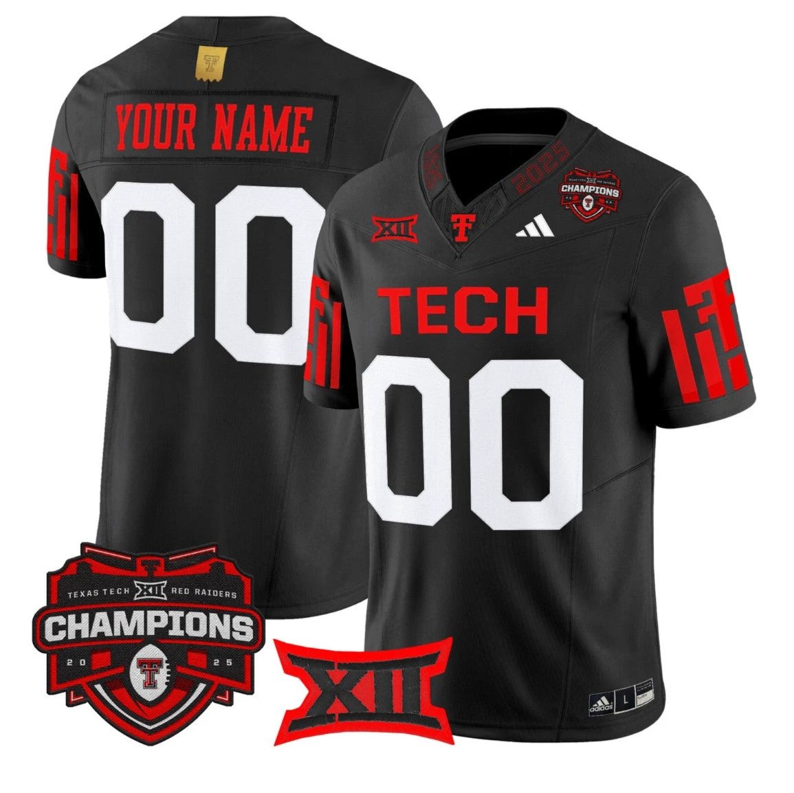 Custom Texas Tech Red Raiders Jersey 2025 Big 12 Champions Vapor Stitched Black by NCAA Football Jersey