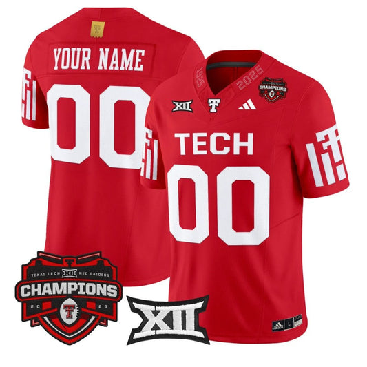 Custom Texas Tech Red Raiders Jersey 2025 Big 12 Champions Vapor Stitched Red by NCAA Football Jersey