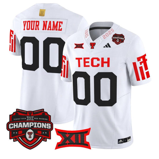 Custom Texas Tech Red Raiders Jersey 2025 Big 12 Champions Vapor Stitched White by NCAA Football Jersey