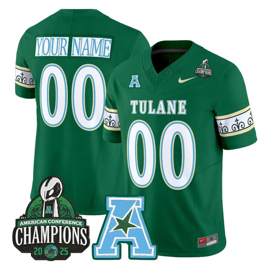 Custom Tulane Green Wave Jersey City Edition 2025 AAC Champions Stitched Green by NCAA Football Jersey