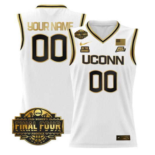 Custom UConn Huskies Jersey 2026 Tournament Final Four Stitched White Gold by My store basketball