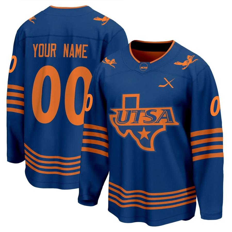 Custom UTSA Hockey Jersey Name and Number All Stitched Navy by Hockey David