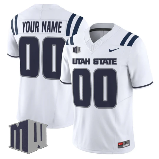 Custom Utah State Aggies Jersey Name, Number 2025 Vapor Limited Stitched White by My Store NCAA Football Jerseys