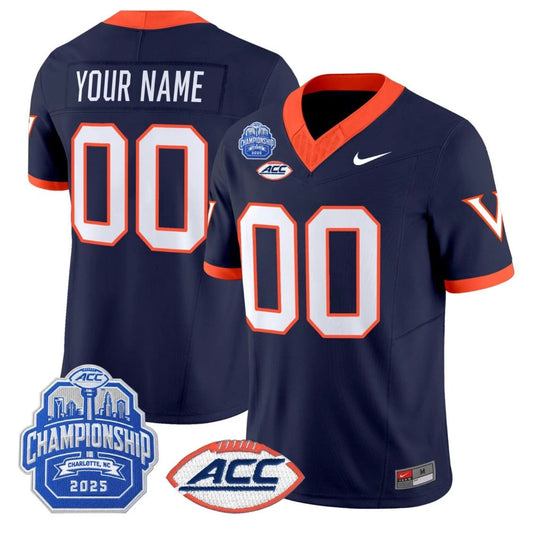 Custom Virginia Cavaliers Jersey 1995 Throwbacks 2025 ACC Championship Patch Navy by NCAA Football Jersey